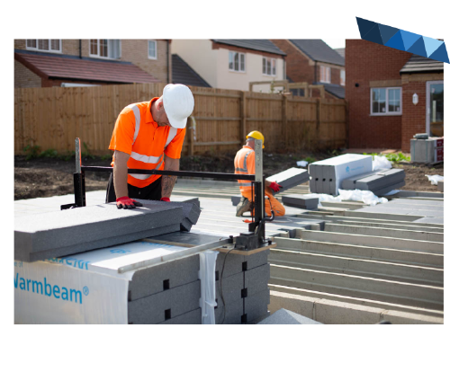 Floorspan installers cutting an EPS panel down to size